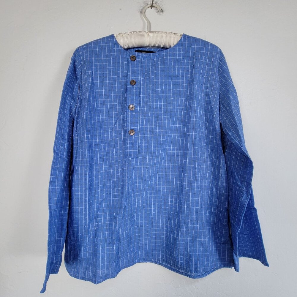 Tancredi & Morgen Womens Blue Checked Long-Sleeve Button-Up Shirt Blouse Medium